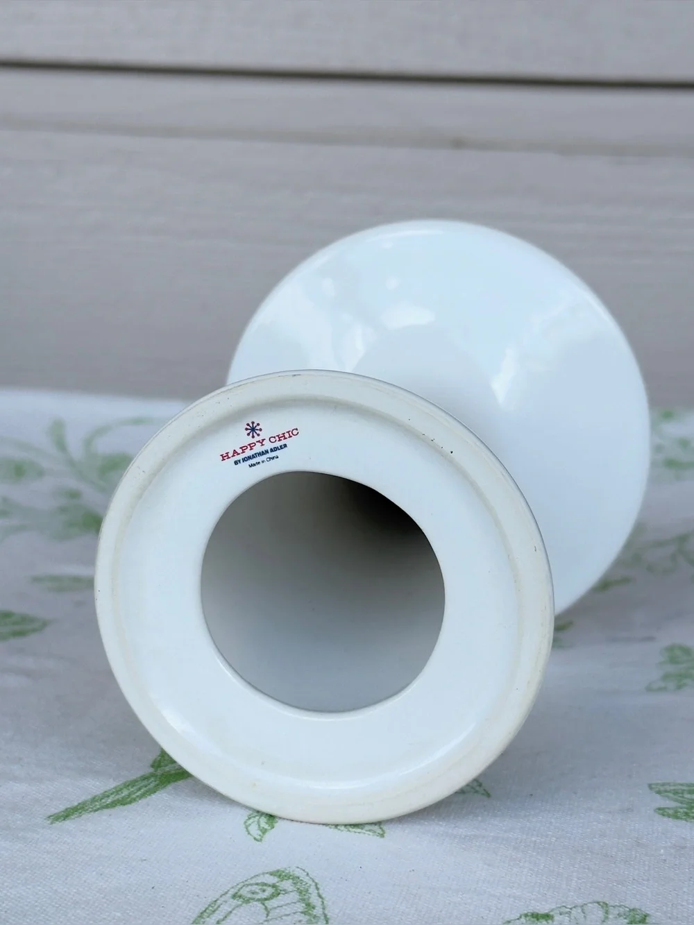 Jonathan Adler Happy Chic Ceramic Sky & Olive Striped Pillar Candle Holder